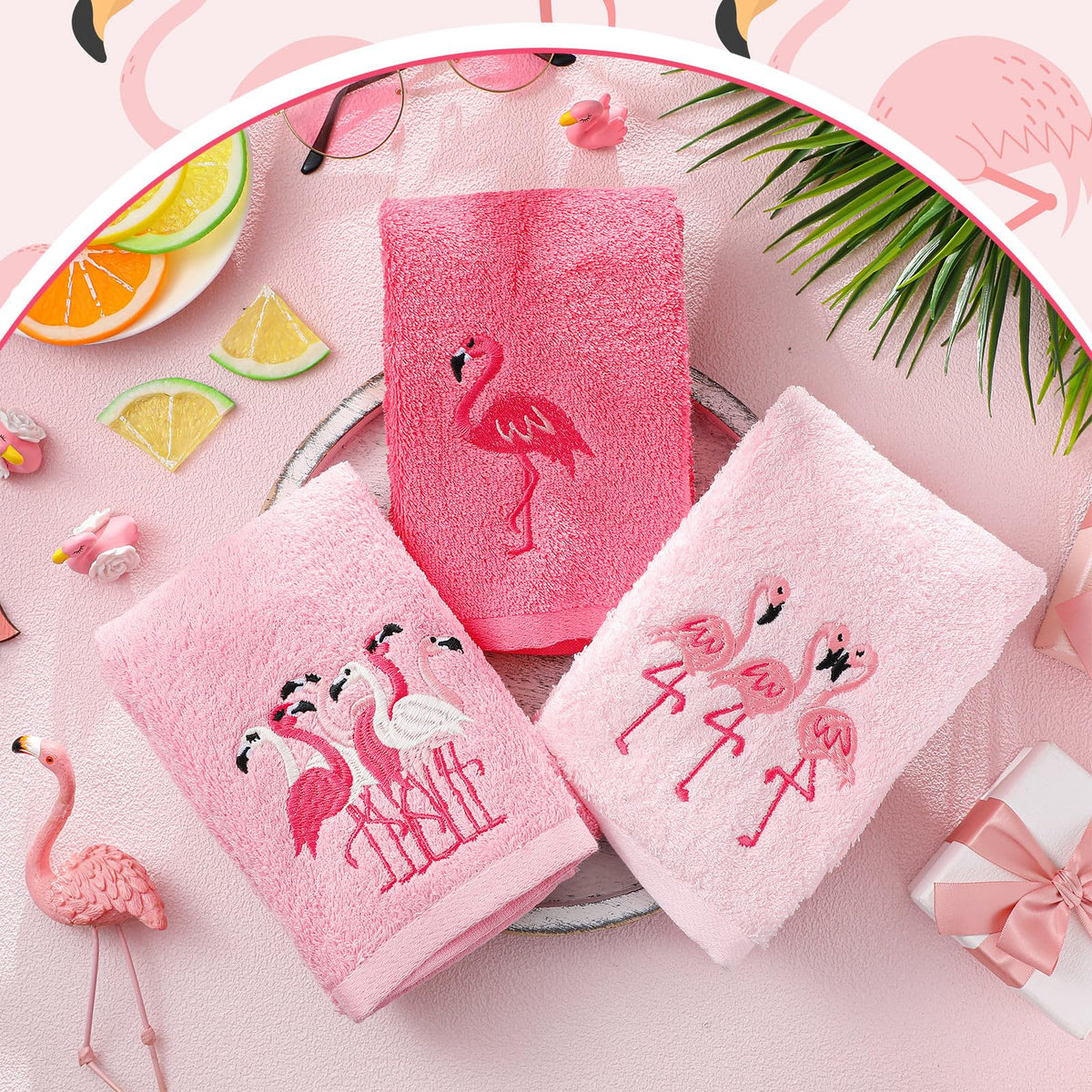 Hahafelt cotton hand towels pink flamingo design for everyday routines