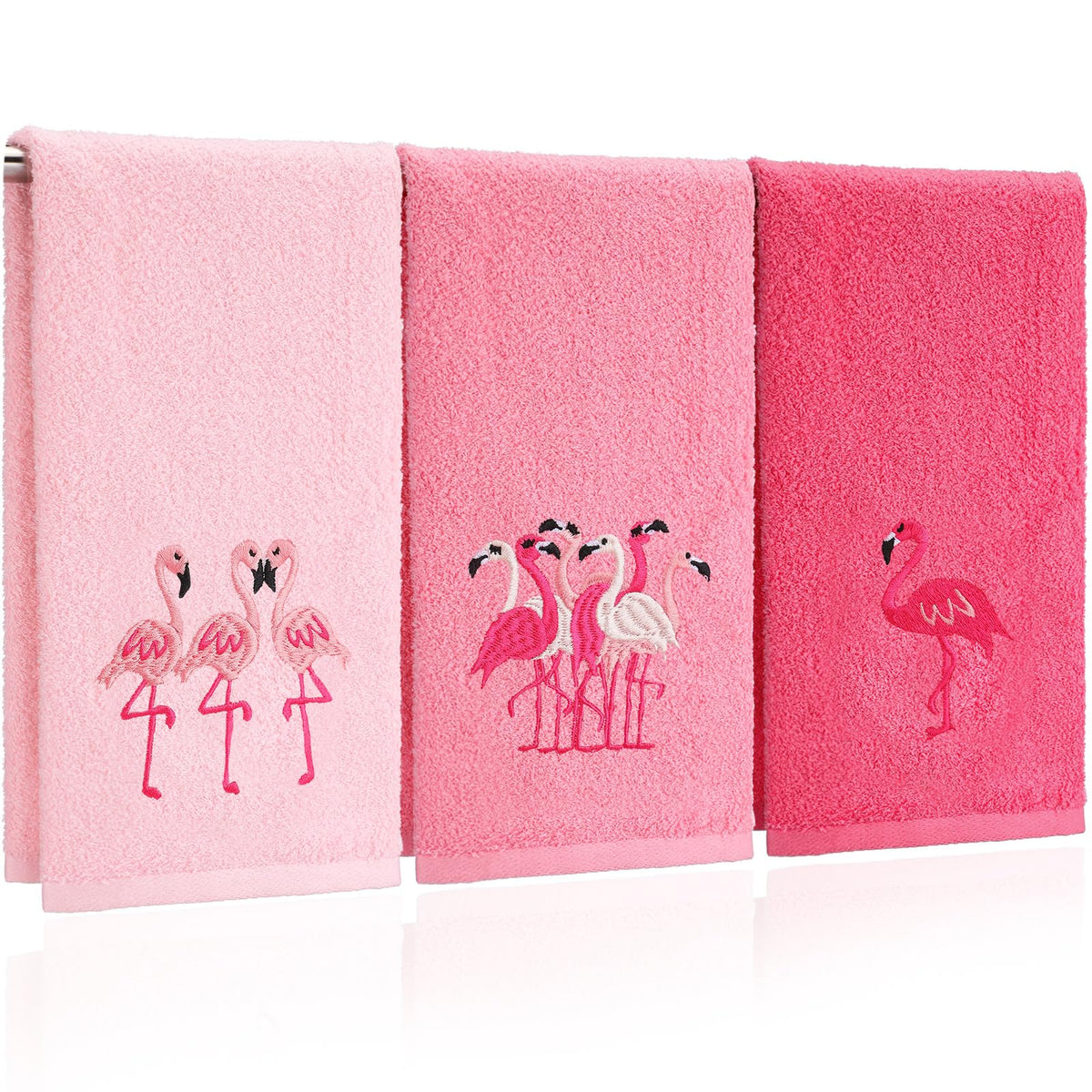 Hahafelt pink flamingo hand towels embroidery set for stylish bathroom decor