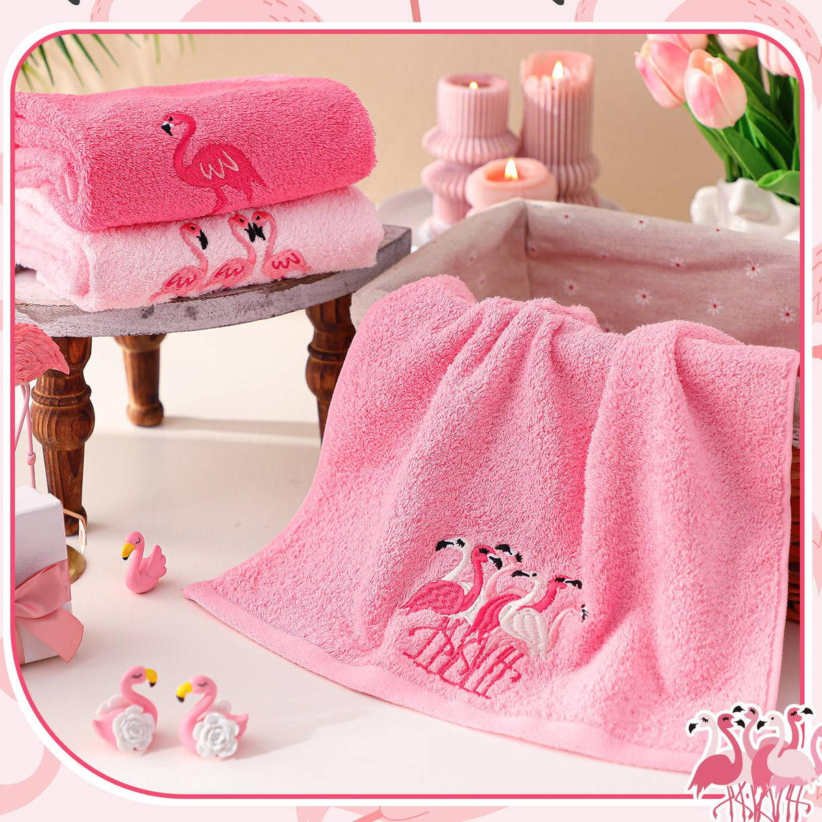 Hahafelt pink flamingo tropical design towels add playful charm to bathroom
