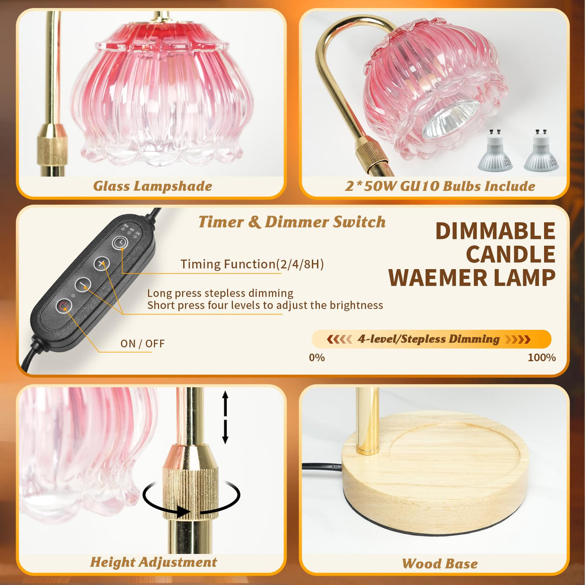 HAIDOLIANG Candle Warmer Lamp adjustable height for optimal melting