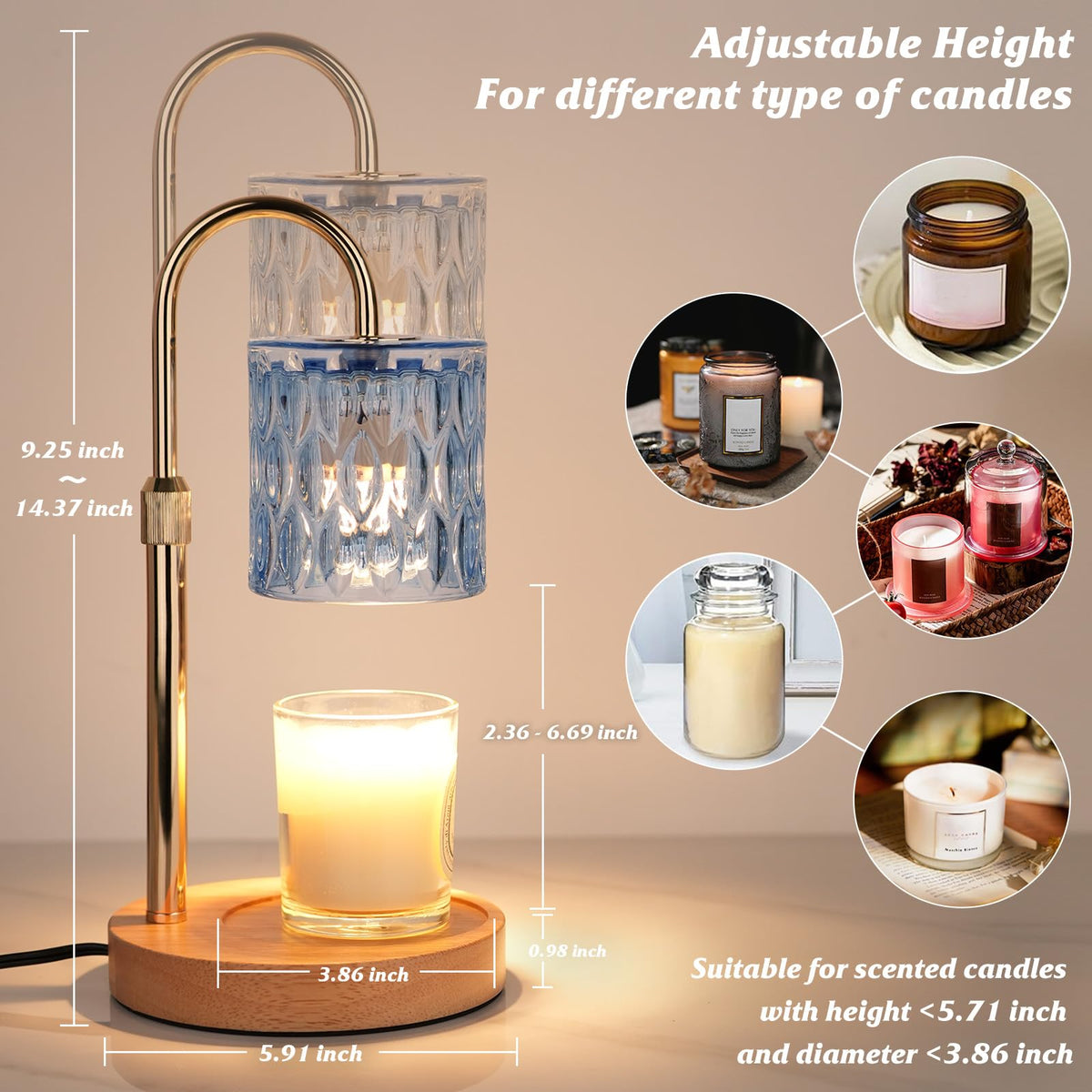 HAIDOLIANG Candle Warmer Lamp wooden base adds natural decorative touch