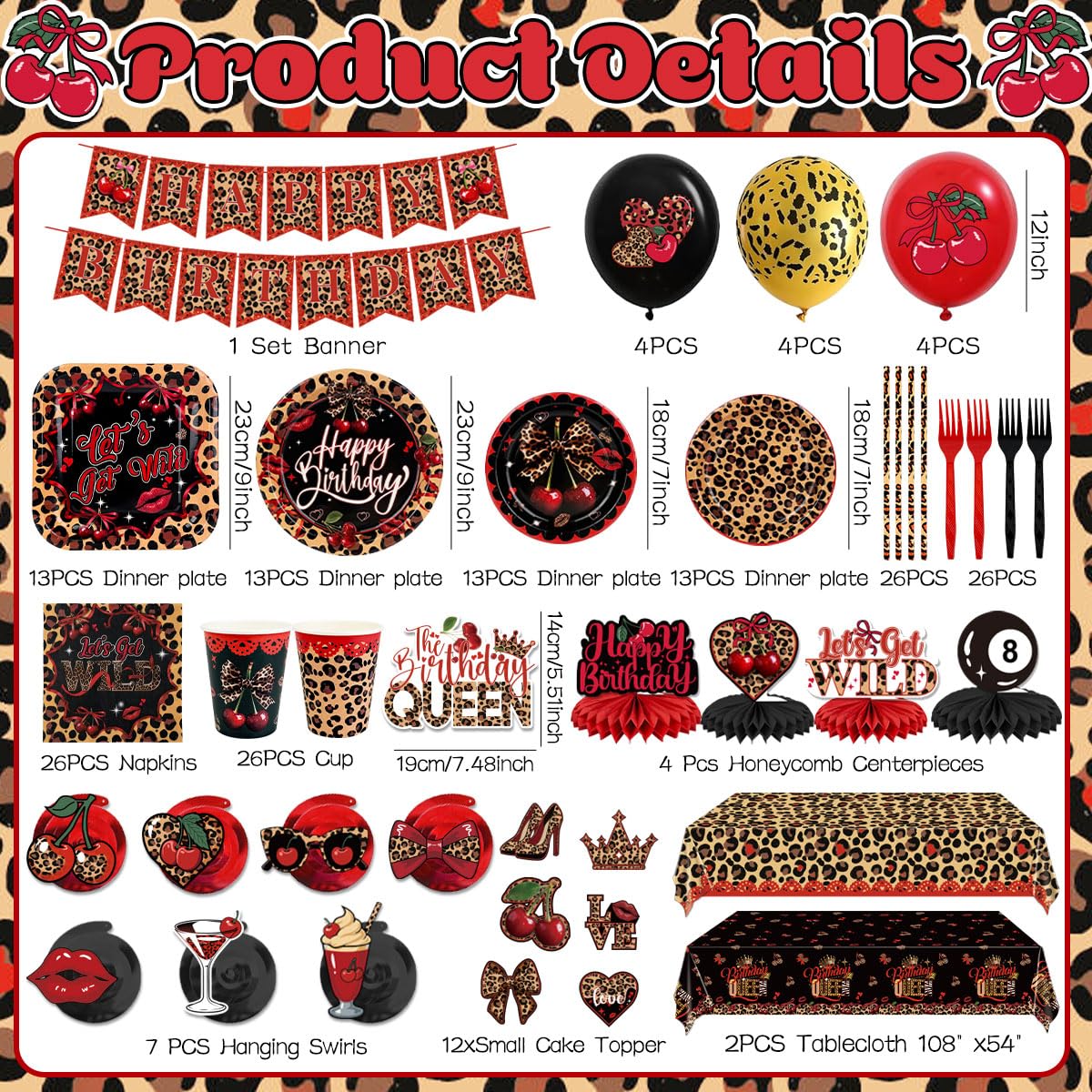 Haimimall dinner plates in cheetah-cherry design for vibrant party dining