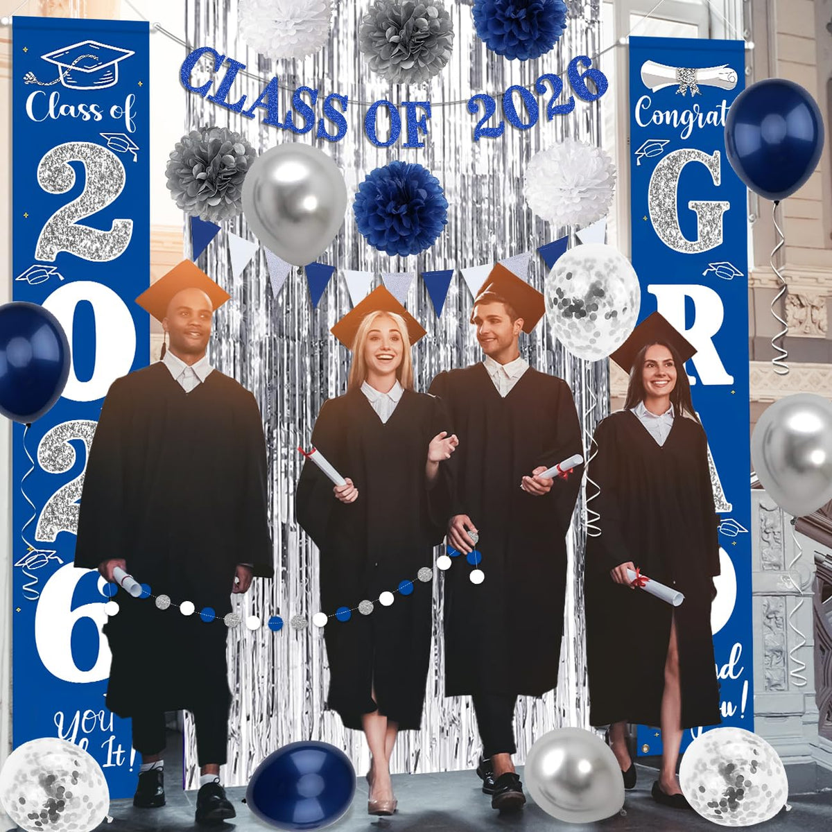 Haimimall fringe curtains create a dramatic graduation backdrop