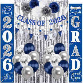 Haimimall graduation porch sign banner in blue and silver, ideal for photo-worthy entry