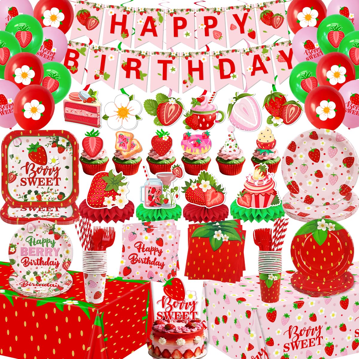 Haimimall strawberry banner for bright birthday decor and photo-worthy moments