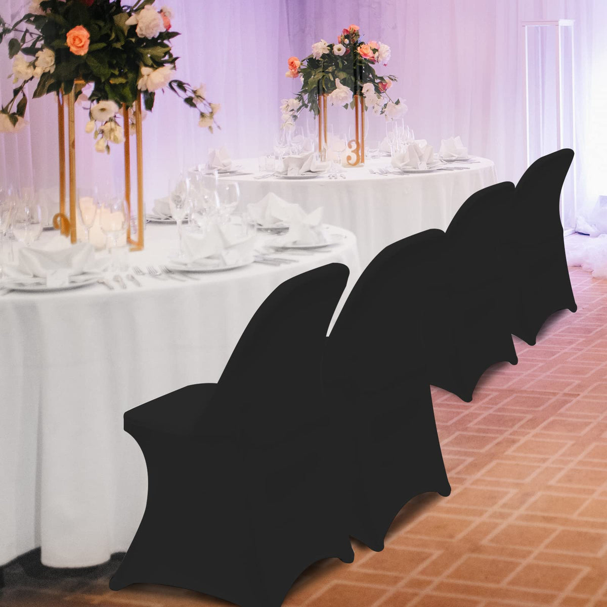HAINARverS black chair cover elevates wedding decor with a neat, crease-free look.