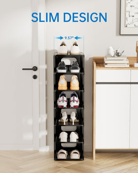 HAIXIN 7-tier tall rack assembled in a closet for organized footwear.