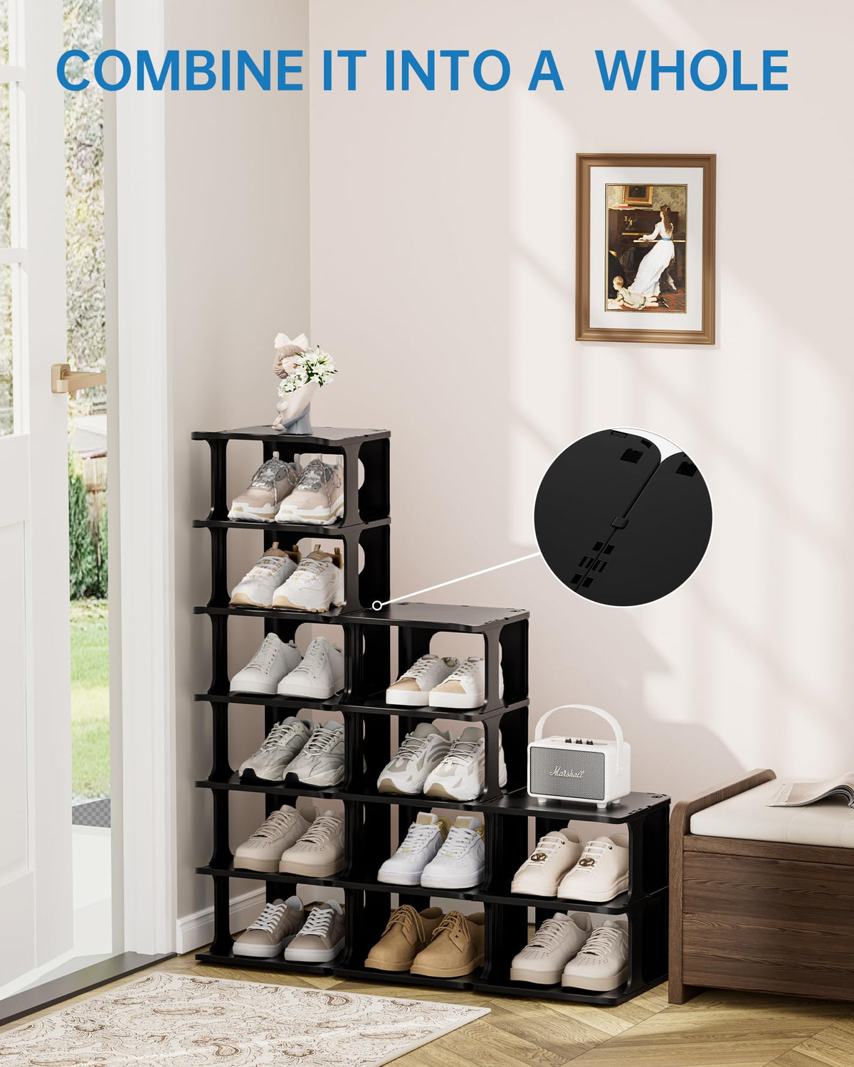 HAIXIN wide storage fits men's size 9 and women's size 10 shoes.