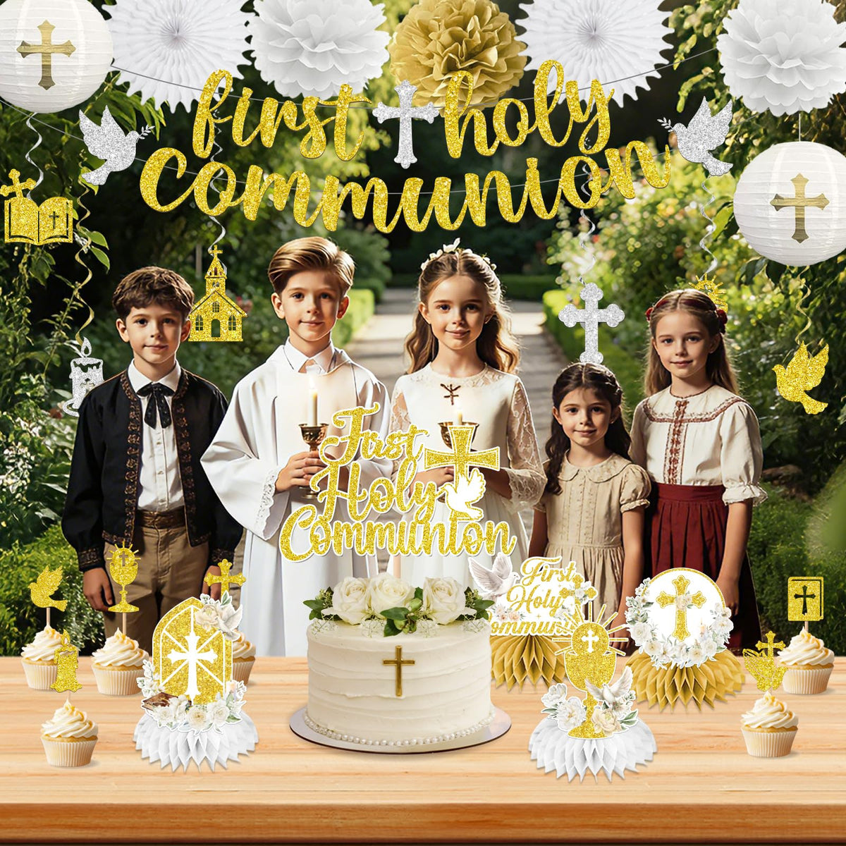HAKOTI baptism honeycomb centerpieces serve as eye-catching table focal points