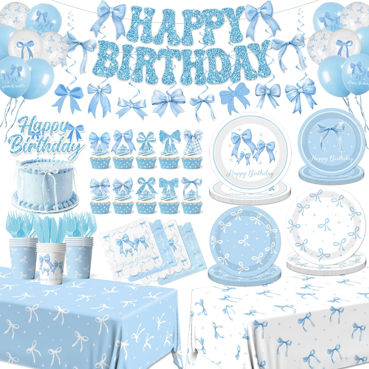 HAKOTI blue bow birthday banner enhances the party theme