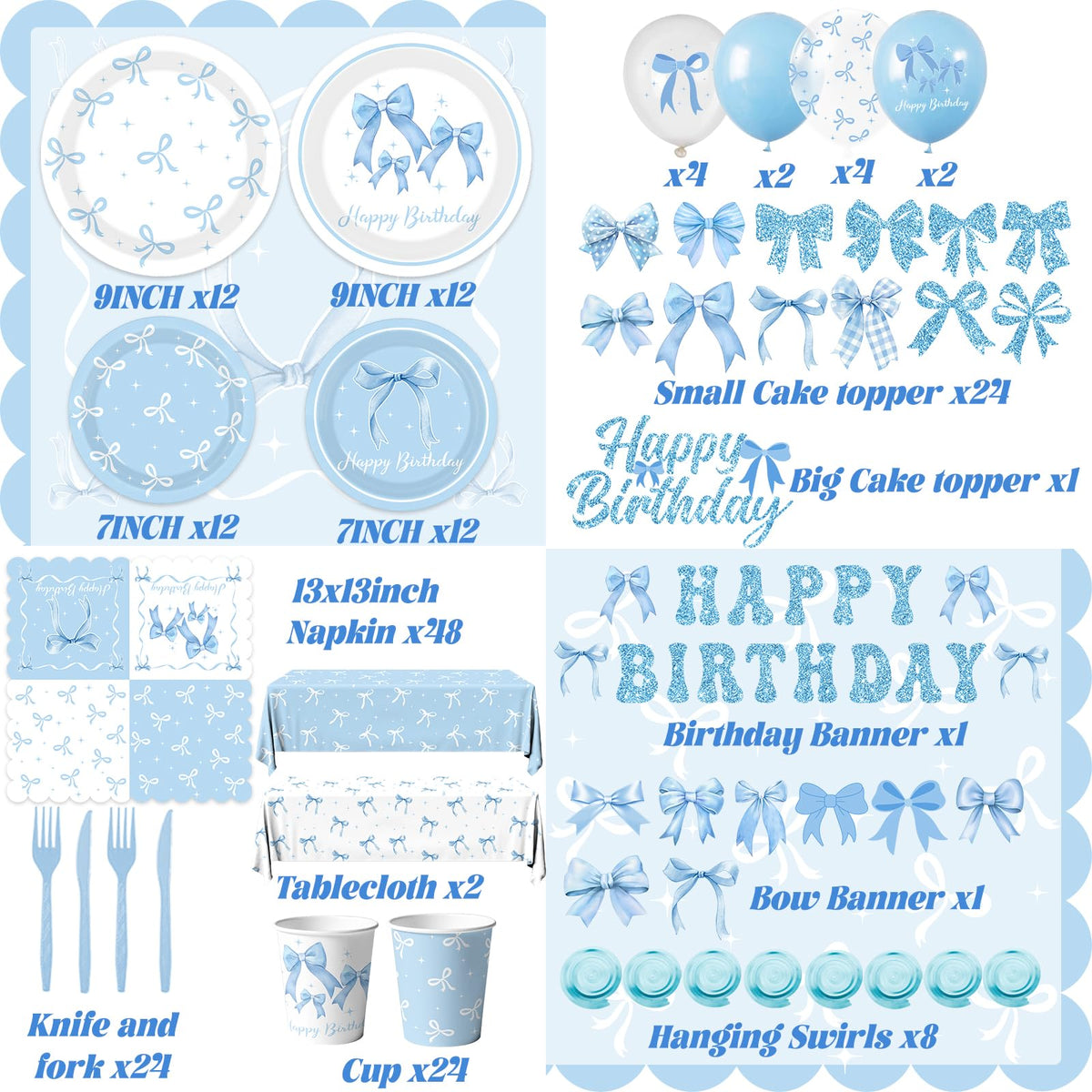 HAKOTI large blue bow cake topper anchors cake decor