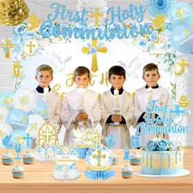 HAKOTI blue and gold backdrop enhances photos with a cohesive party atmosphere