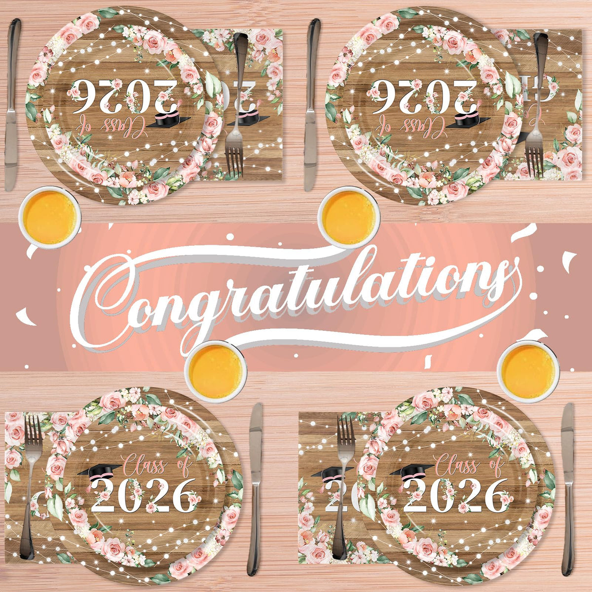 HAKOTI Class of 2026 pink napkins with floral border for quick cleanup