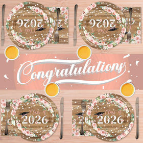 HAKOTI Class of 2026 pink napkins with floral border for quick cleanup
