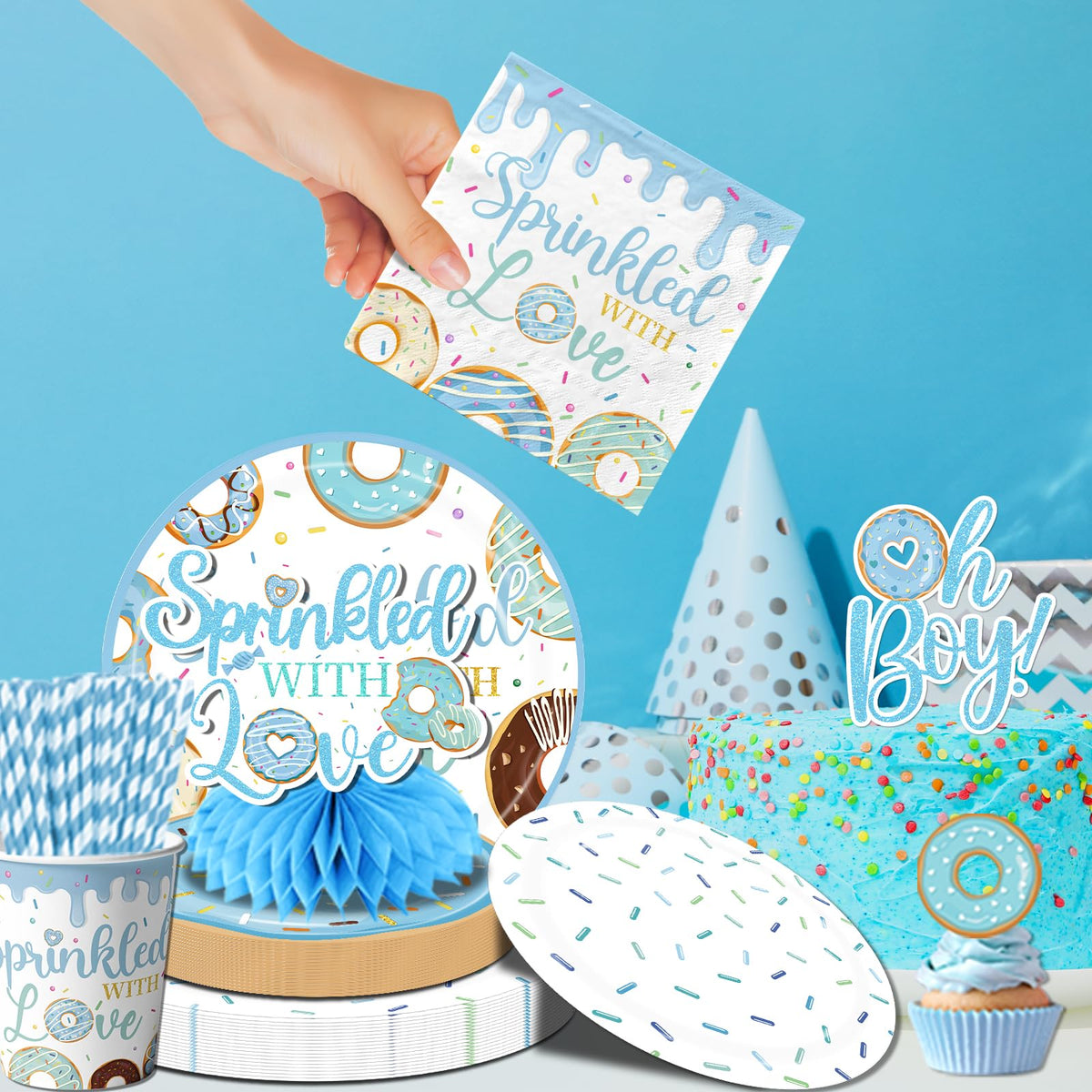 HAKOTI donut-pattern napkins and utensils simplify stylish cleanup.