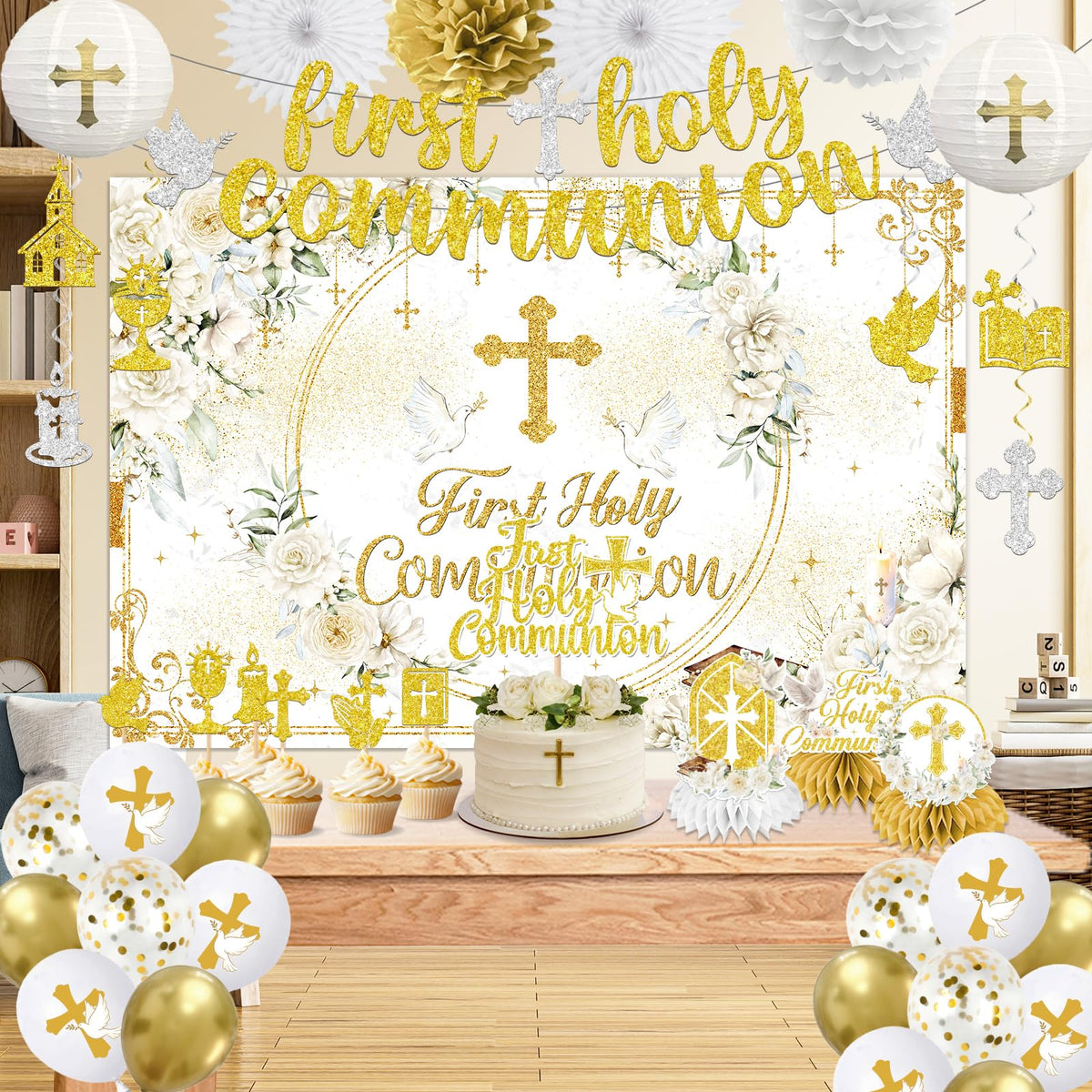HAKOTI first communion hanging swirls add elegant movement and shine