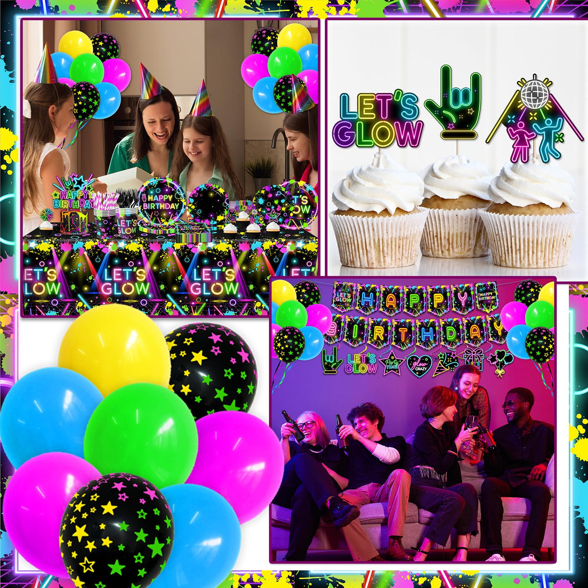 HAKOTI neon cups and straws for spill-resistant sipping at neon parties