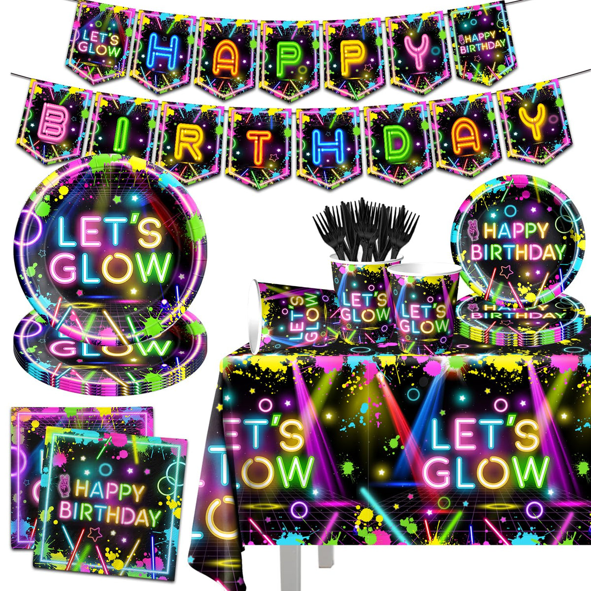 Hakoti neon tablecloth 70x42 inch adds vibrant base for glow party tables.