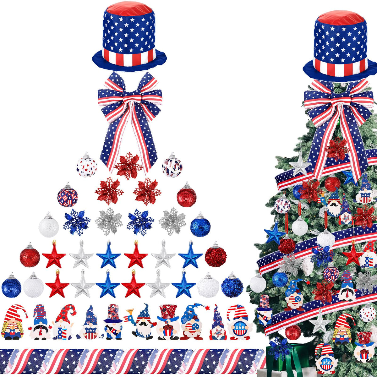Halfchet patriotic hat decor adds a playful top accent for festive trees.