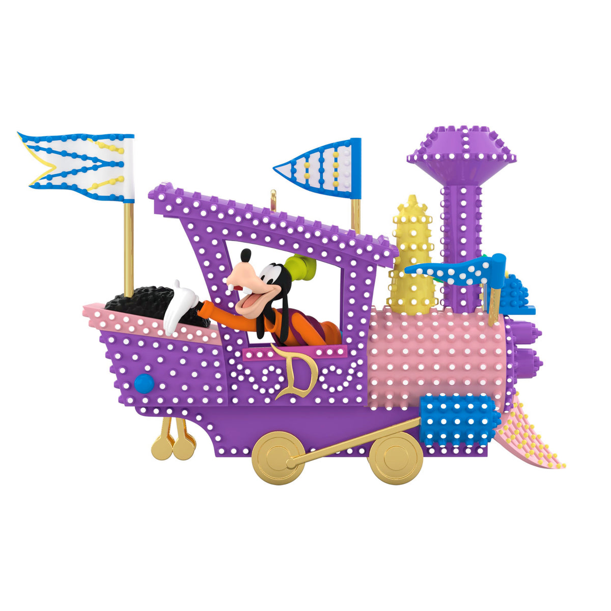 Hallmark Keepsake Disney Electrical Parade ornament lights the tree with vibrant LEDs.