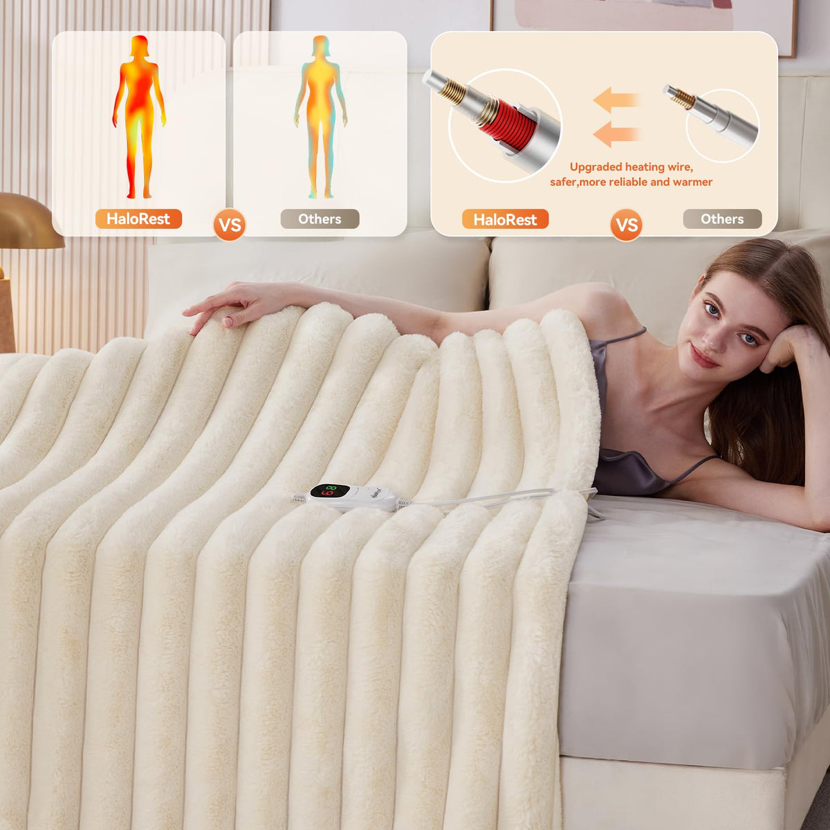 HaloRest remote control display shows easy temperature and timer adjustments.