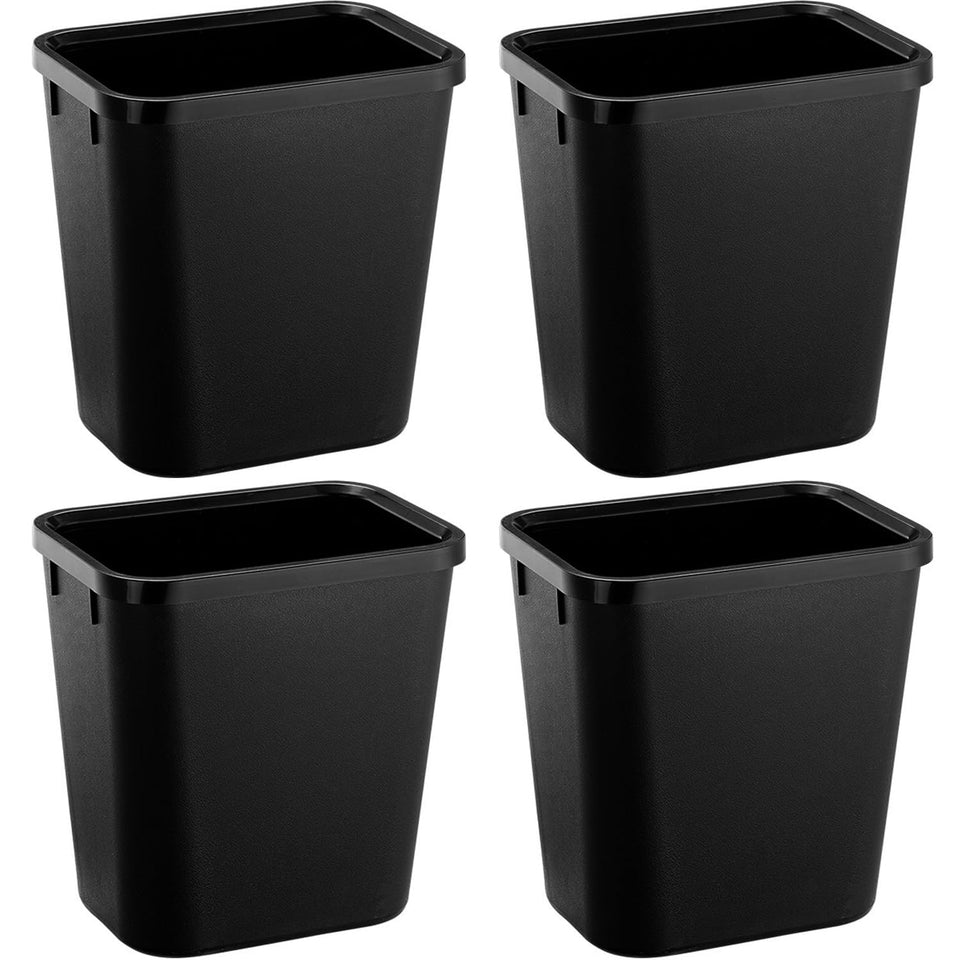 Halyuhn black small trash can four-pack ideal for compact spaces.