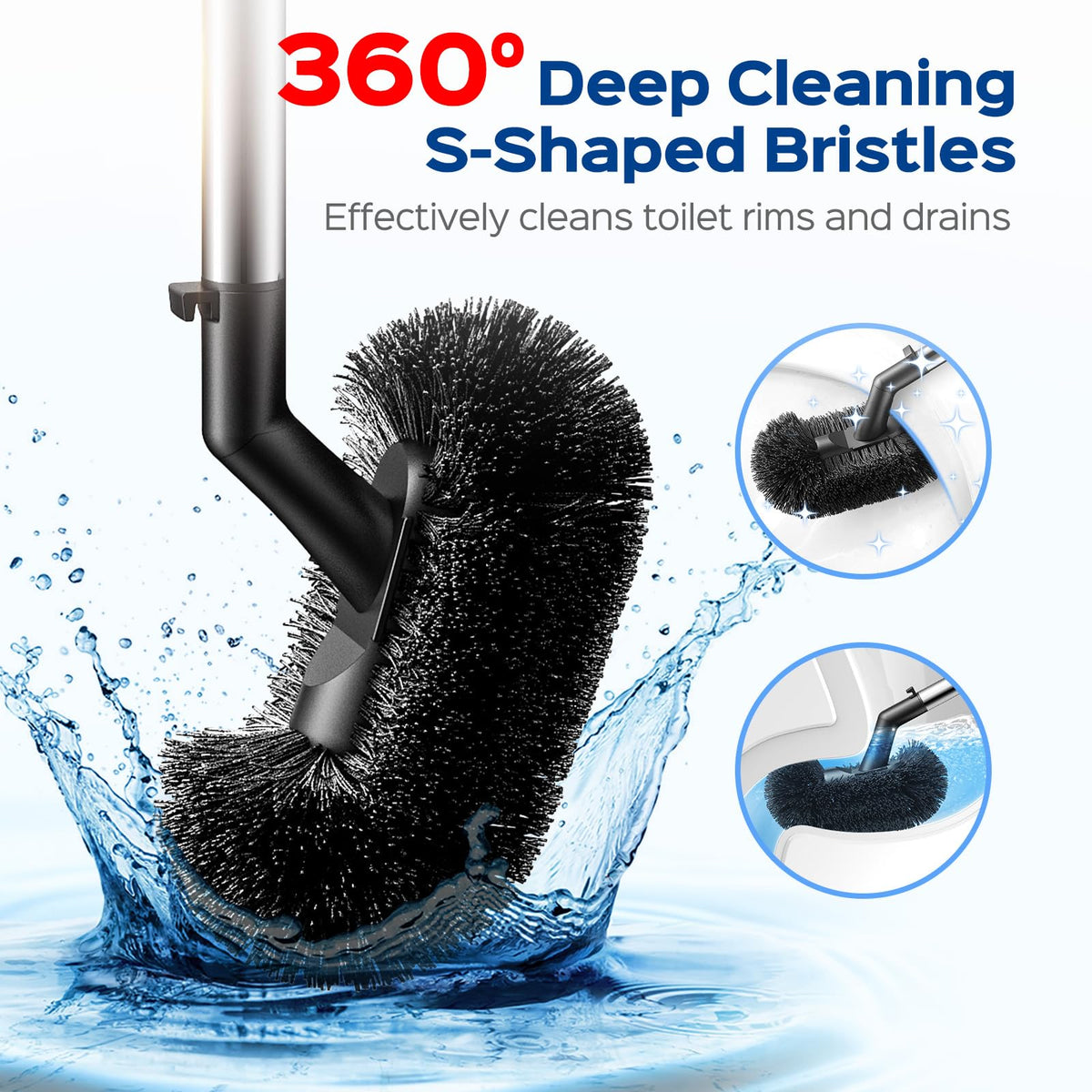 HAMITOR 18-inch handle offers extended reach for easier bathroom cleaning.