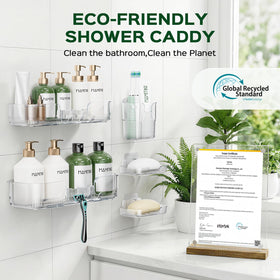 HAMITOR adhesive shower caddy crystal-clear design blends with any bathroom decor.