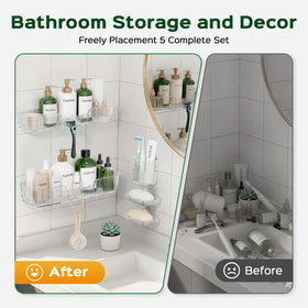 HAMITOR adhesive shower caddy small shelf ideal for compact shower spaces.