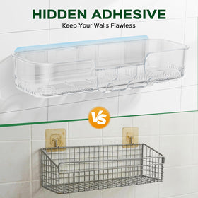 HAMITOR adhesive shower caddy soap dishes keep bars dry and accessible.
