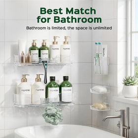 HAMITOR adhesive shower caddy toothbrush holder keeps daily dental care organized.