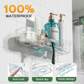 HAMITOR adhesive shower caddy triple hooks hang razors and loofahs neatly.