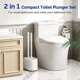 HAMITOR caddy stand keeps the set upright and accessible in small bathrooms