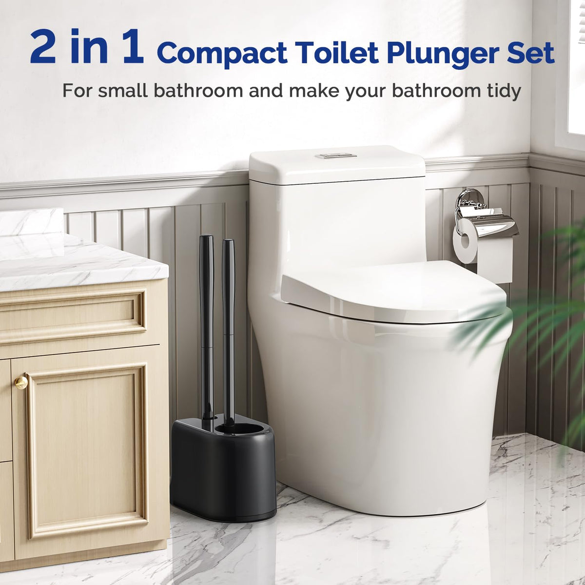 HAMITOR compact two-in-one design fits neatly behind the toilet in small spaces.