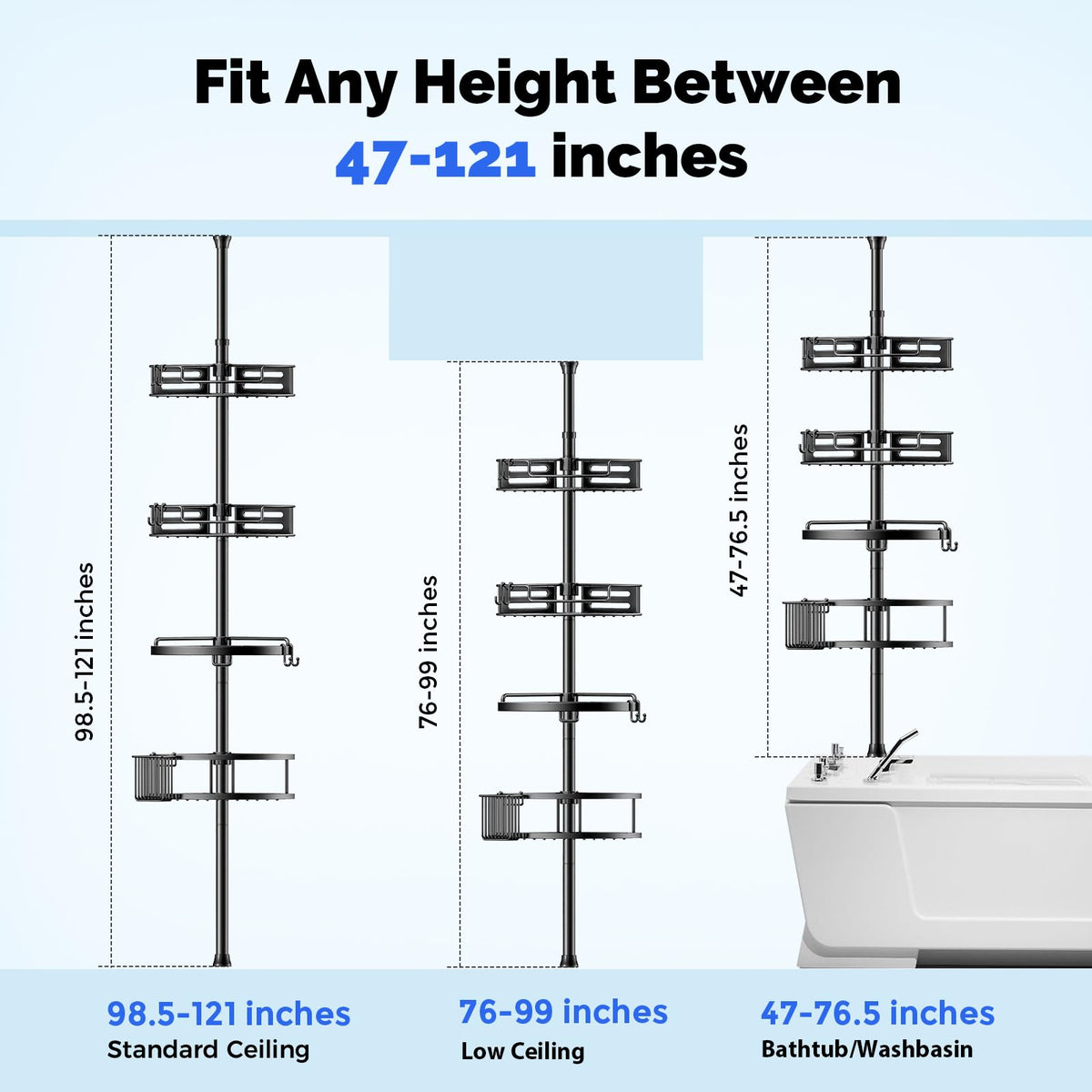 HAMITOR corner shower caddy freestanding design for flexible placement.