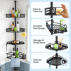HAMITOR corner shower caddy uses rustproof stainless steel for humid spaces.