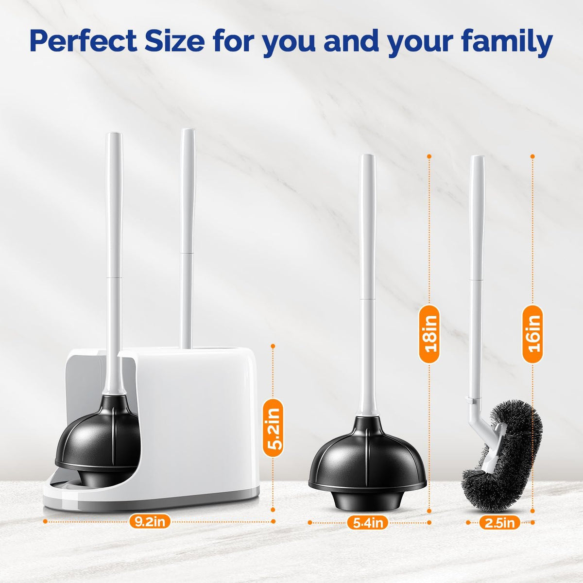 HAMITOR easy-clean toilet brush with S-shaped head reaches edges effectively