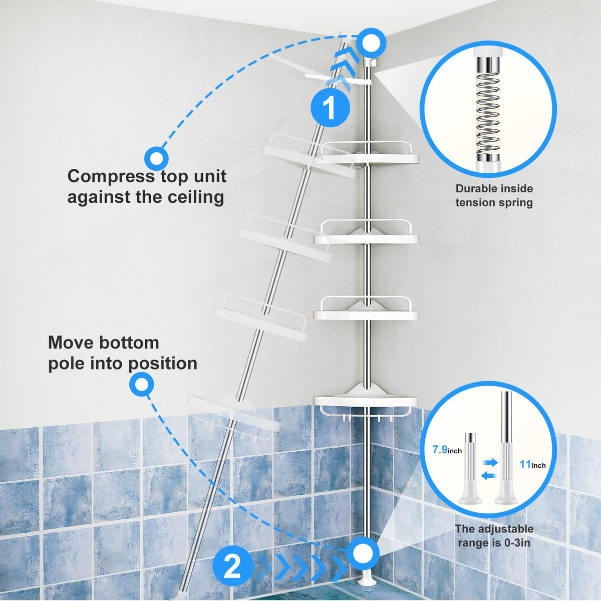 No-punch installation for quick, tool-free setup with ceiling protection.