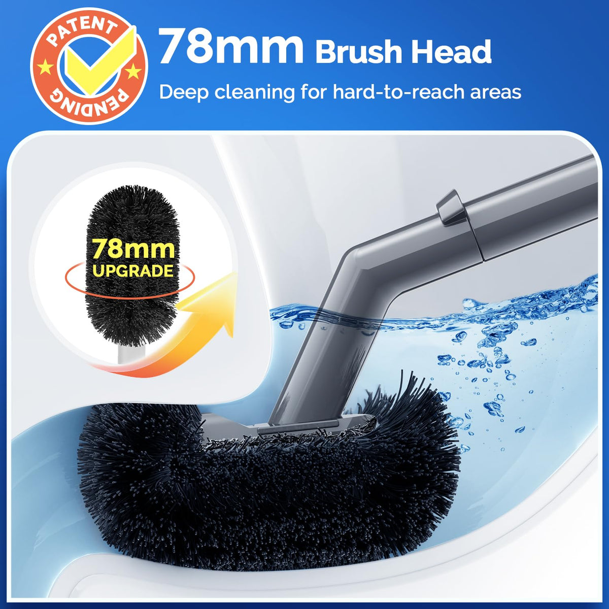 HAMITOR extended-handle toilet brush reaches tight corners for thorough cleaning.