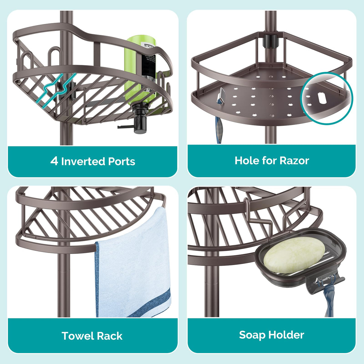 Fits spaces from 47 to 121 inches for versatile corner placement.