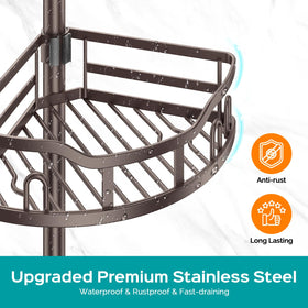 Includes soap dish, towel bar, and eight hooks for bathroom essentials.