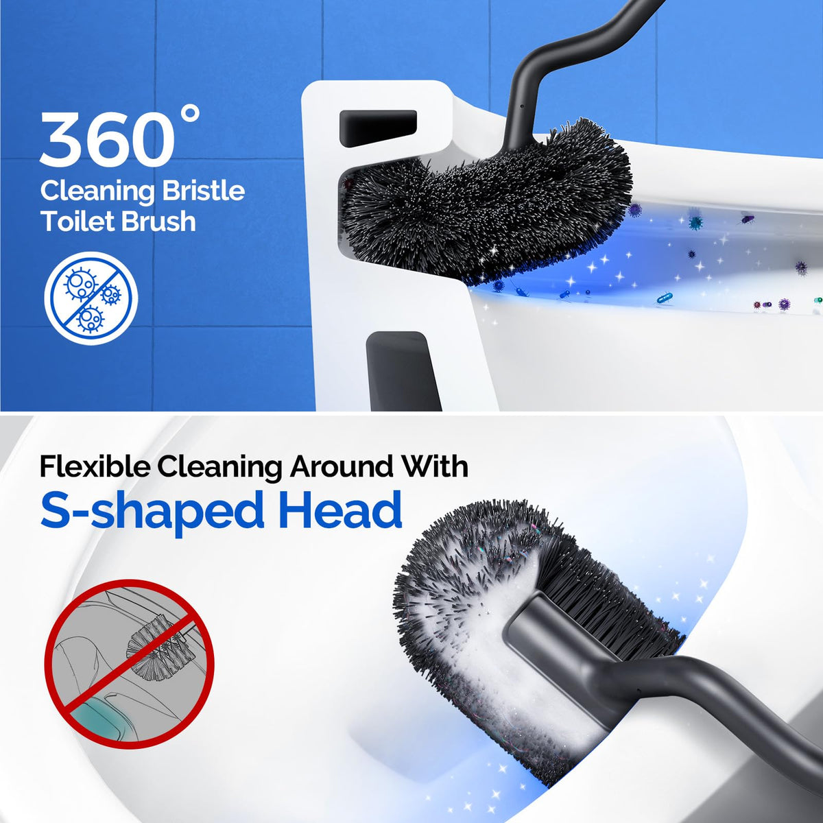 HAMITOR S-shaped head reaches under rim for a deeper clean.