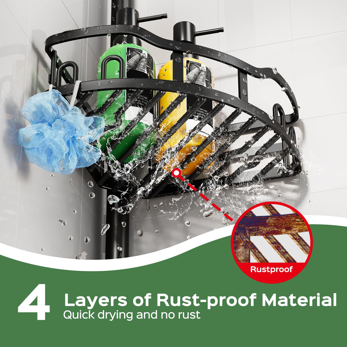 HAMITOR four-tier baskets shown for expanded bath organization and reach.