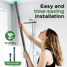 HAMITOR full-bath-storage layout keeps shower essentials neatly organized.