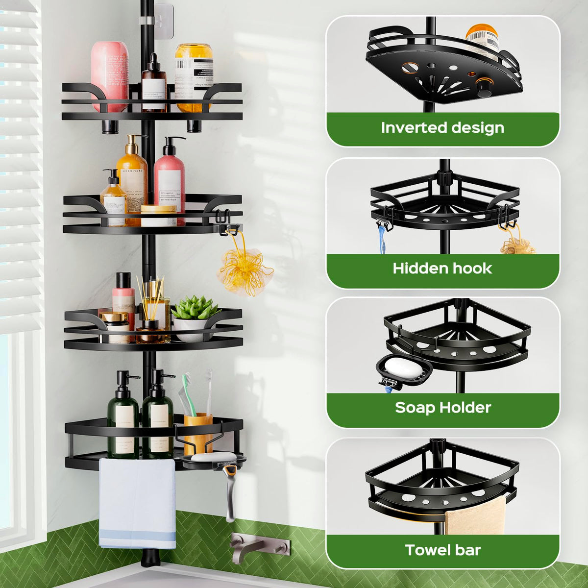 HAMITOR renting-friendly design offers non-permanent organization in shared bathrooms.
