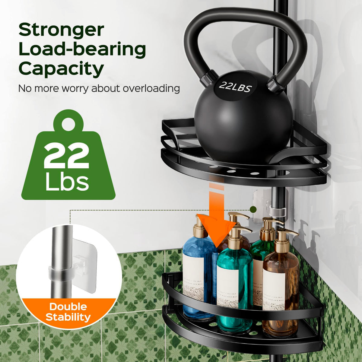 HAMITOR rust-resistant stainless steel caddy withstands humidity and steam.