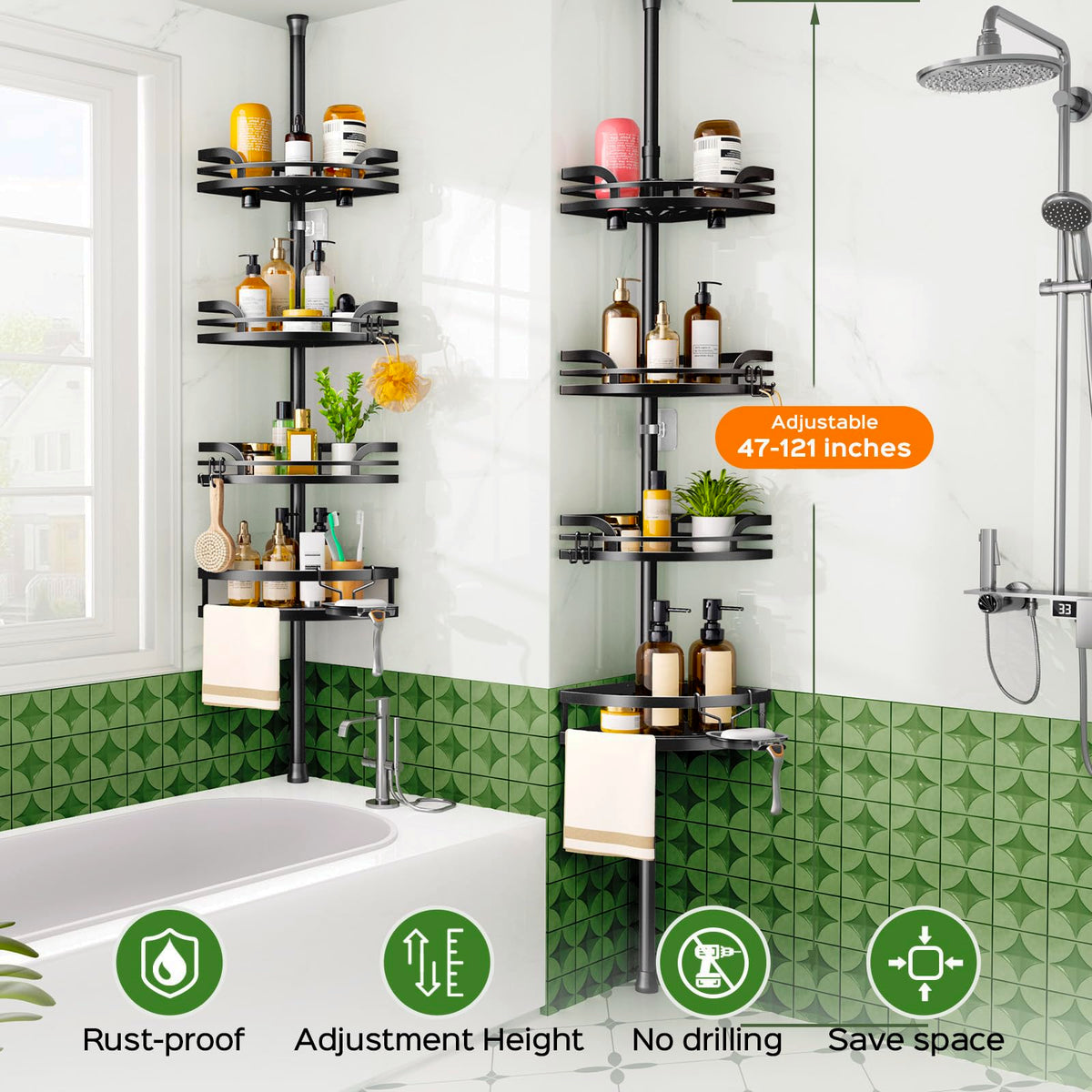 HAMITOR soap holder keeps essentials accessible during showers.