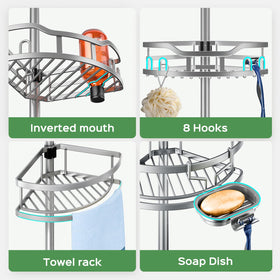 HAMITOR shower caddy accommodates tall bottles and razors neatly.