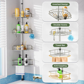 HAMITOR large-capacity shelves hold shampoos and body wash neatly