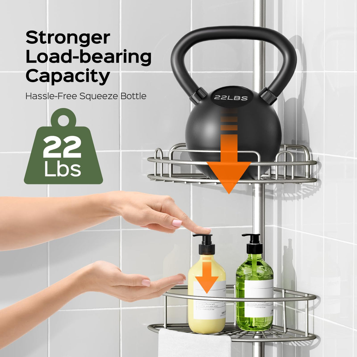 HAMITOR no-drill installation keeps shower organized without wall damage